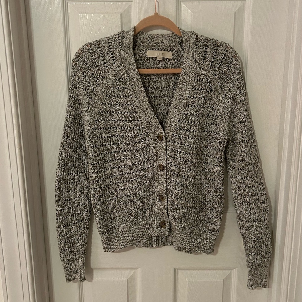 LOFT Gray Button-Up Cardigan